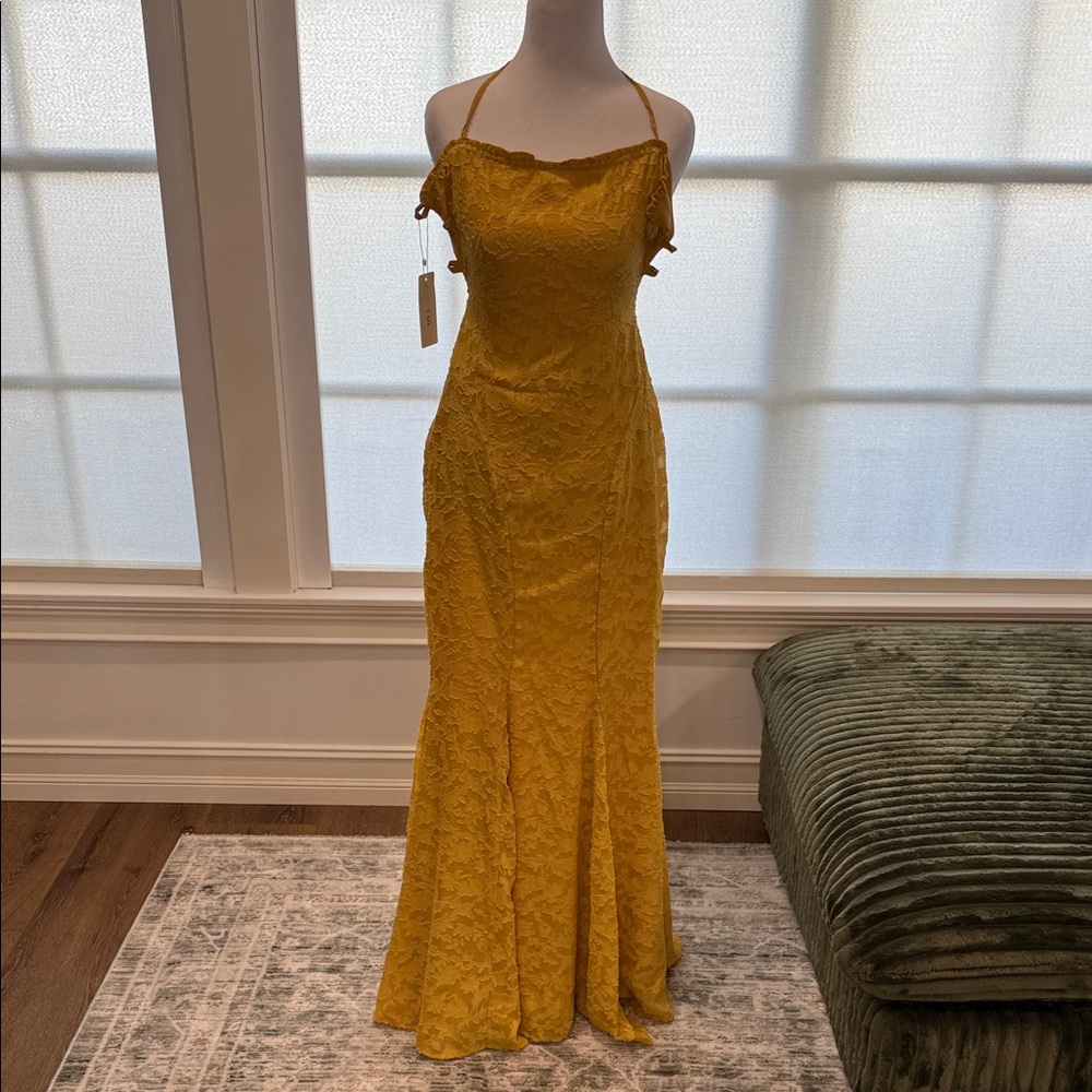 Elegant Yellow Lace corset Dress